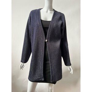 Chaus Womens Cardigan Sweater Blue Marled Long Sleeve Ribbed Button M New